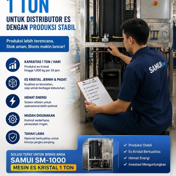 Mesin Es Kristal 1 Ton untuk Distributor Es dengan Produksi Stabil